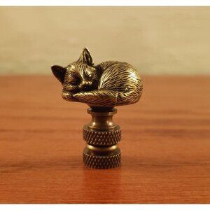 Unique Cat Kitten Lamp Finial Sleeping Cat Brass Antique Gold Color Retro Cat